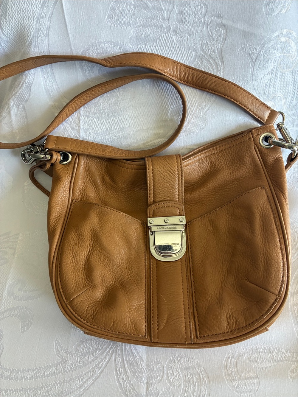 Michael Kors Pebbled Leather Saddle Shoulder Bag in Brown - Picture 6 of 6